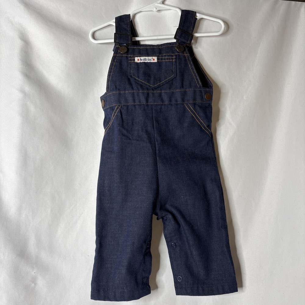 Vtg Health-Tex Baby Denim Jean Overalls 12 Month Dark Wash Leg Snaps USA